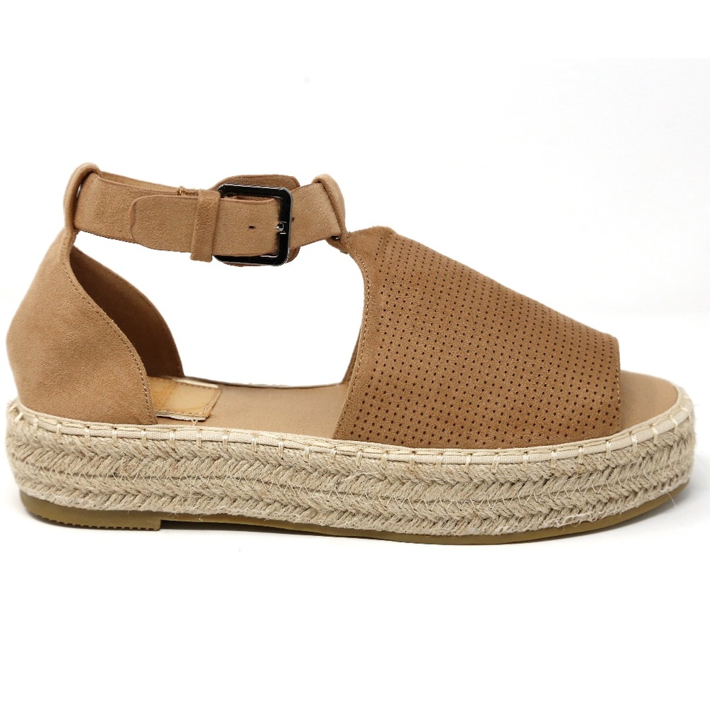 Brown Peep Toe Flatform Espadrille Sandals NIB - Picture 2 of 3